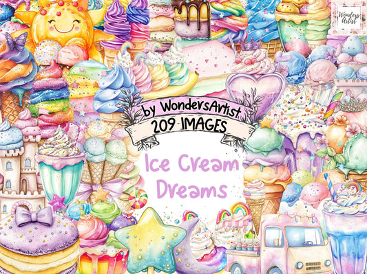 Ice Cream Dreams Watercolor Clipart Bundle - High - Quality Instant Digital Download for Creative Projects