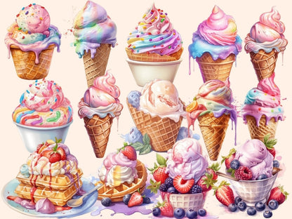 Ice Cream Watercolor Clipart beach clipart - Wonders Artist