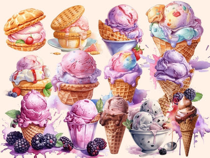 Ice Cream Watercolor Clipart beach clipart - Wonders Artist