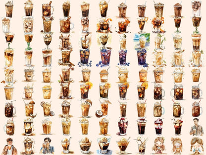 Iced Coffee Watercolor Clipart - High - Quality Instant Digital Download for Creative Projects