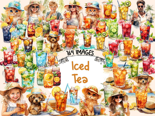 Iced Tea Watercolor Clipart - High - Quality Instant Digital Download for Creative Projects