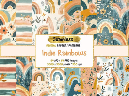 Indie Rainbows Seamless Pattern Digital Papers aesthetic rainbow boho rainbow print digital paper - WondersArtist