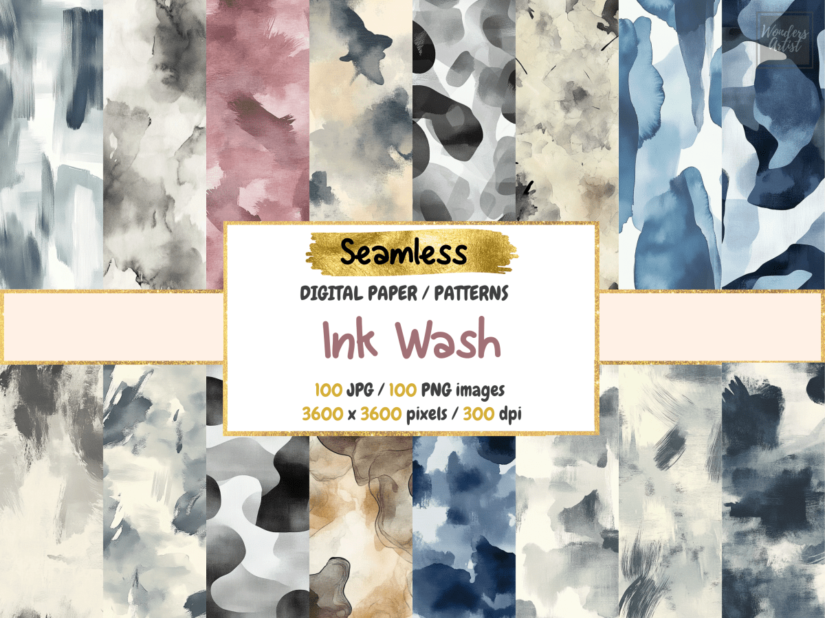 Ink Wash Digital Paper All Bundles Backgrounds Digital Paper - WondersArtist