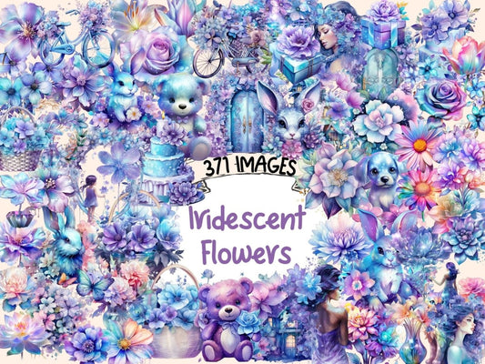 Iridescent Flowers Watercolor Clipart beautiful flowers - Wonders Artist