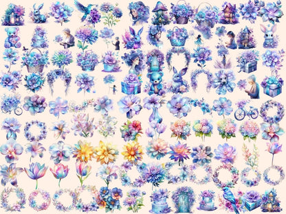 Iridescent Flowers Watercolor Clipart beautiful flowers - Wonders Artist