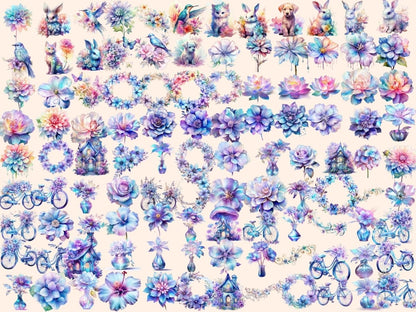 Iridescent Flowers Watercolor Clipart beautiful flowers - Wonders Artist