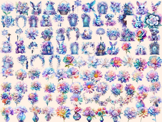 Iridescente blomster akvarell clipart