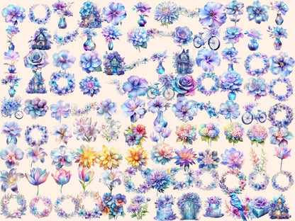 Iridescent Flowers Watercolor Clipart beautiful flowers - Wonders Artist