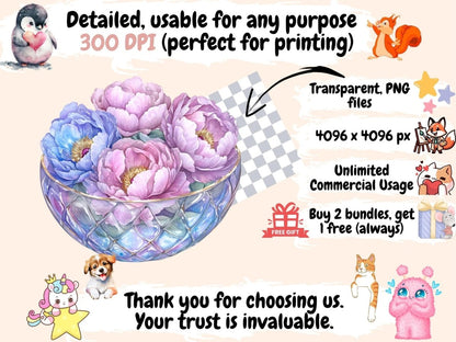 Iridescent Peony Watercolor Clipart Fantasy Flower PNG - Wonders Artist