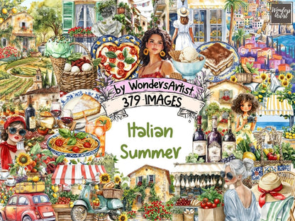 Italian Summer Watercolor Clipart coastal italy png italian clipart italian summer png - WondersArtist