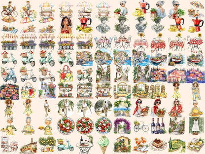 Italian Summer Watercolor Clipart coastal italy png italian clipart italian summer png - WondersArtist