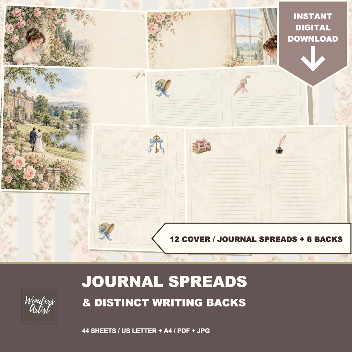 Jane Austen Journal Kit — journal pages and backs