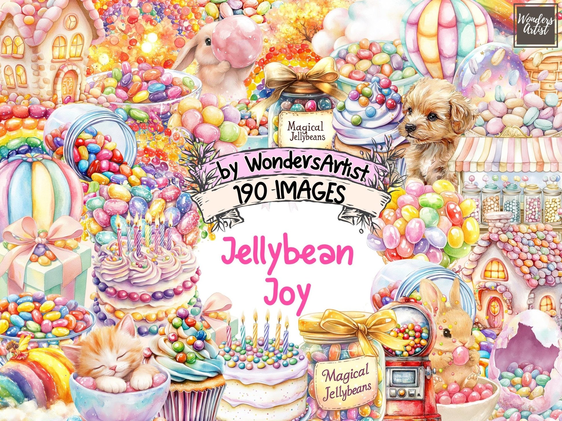 Jellybean Joy Watercolor Clipart - High - Quality Instant Digital Download for Creative Projects