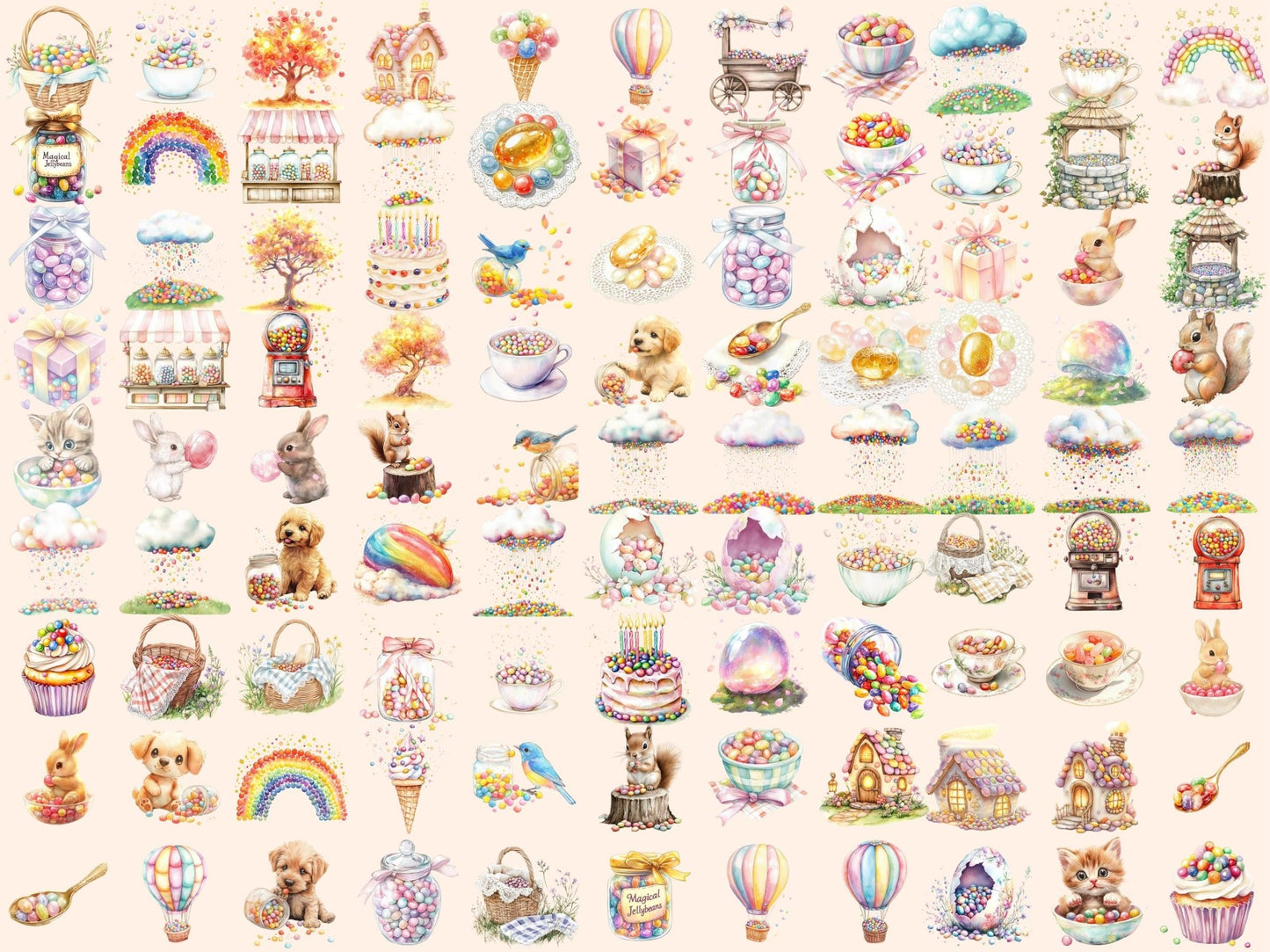 Jellybean Joy Watercolor Clipart - High - Quality Instant Digital Download for Creative Projects