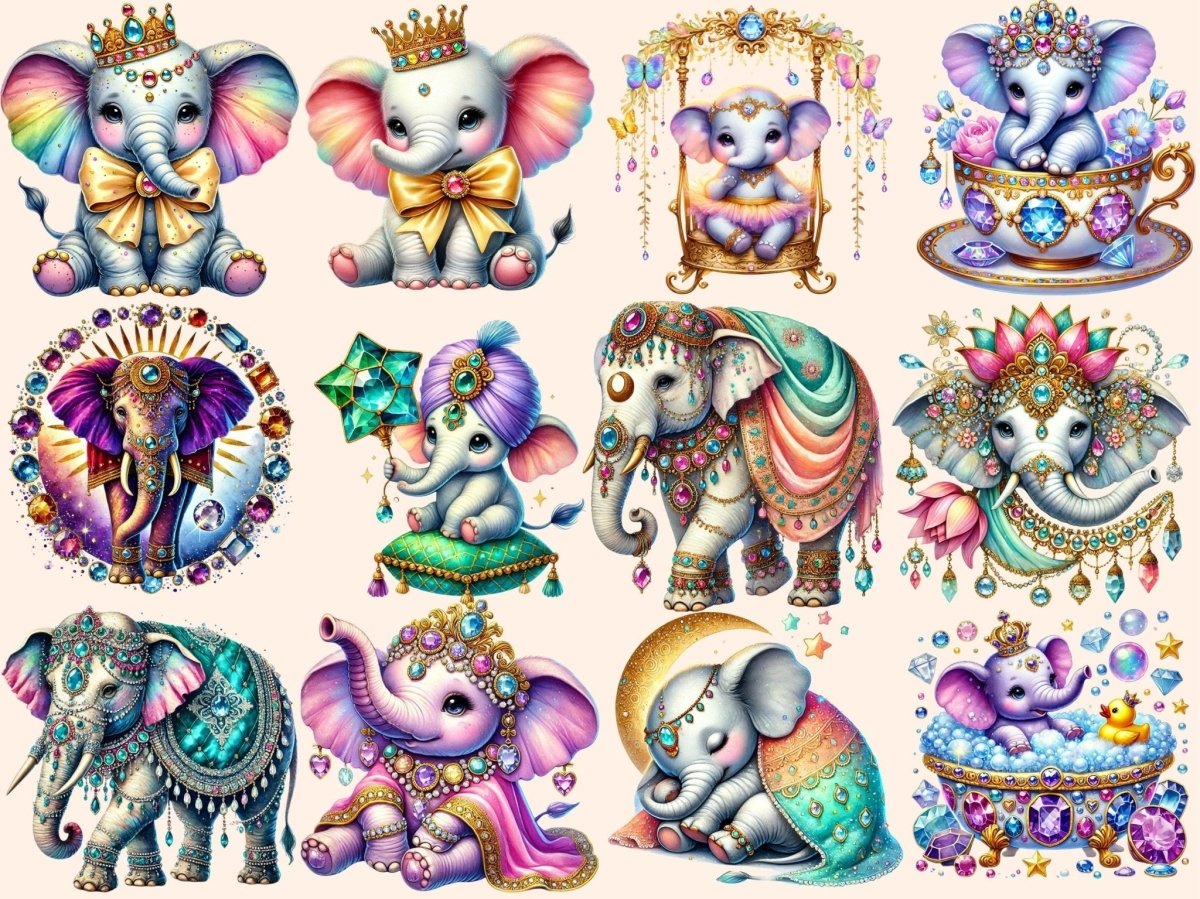 Jeweled Elephants Clipart elephant clipart elephant graphics elephant images - WondersArtist