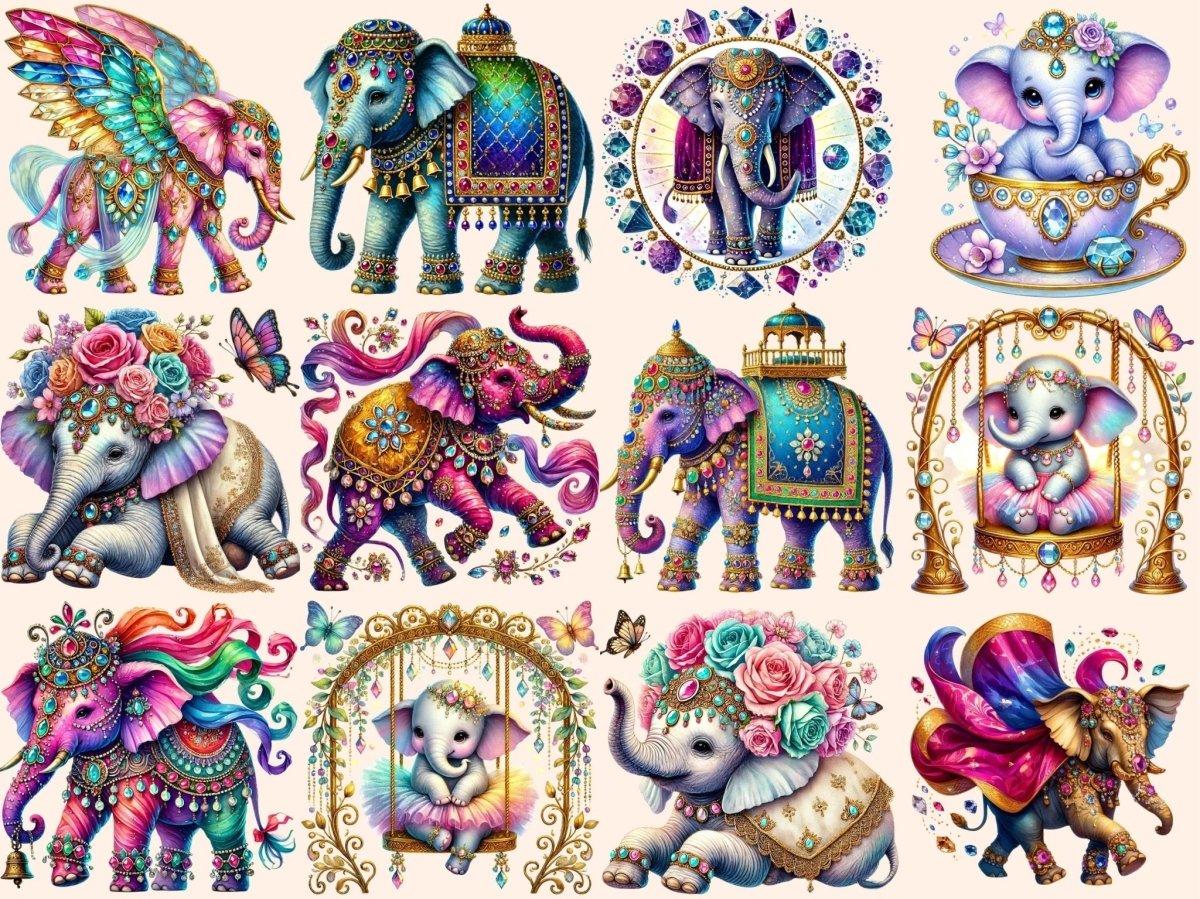 Jeweled Elephants Clipart elephant clipart elephant graphics elephant images - WondersArtist