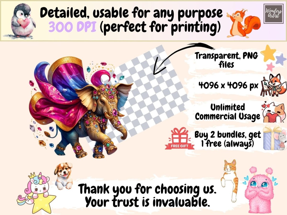 Jeweled Elephants Clipart elephant clipart elephant graphics elephant images - WondersArtist