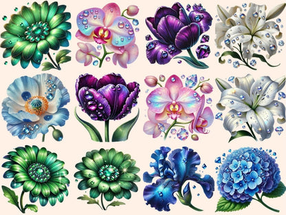 Jeweled Flowers (P1) Clipart Elegant Floral Clip - Wonders Artist