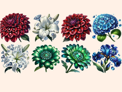 Jeweled Flowers (P1) Clipart Elegant Floral Clip - Wonders Artist