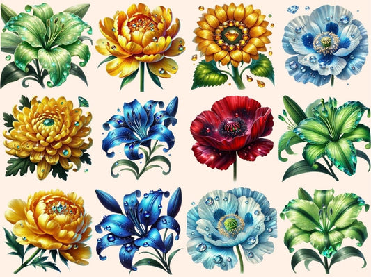 Juvelerede Blomster (P2) Clipart