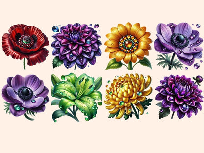Jeweled Flowers (P2) Clipart Elegant Floral Clip - Wonders Artist