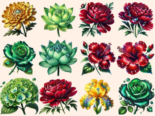 Juvelerede Blomster (P4) Clipart