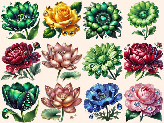 Juvelerede Blomster (P5) Clipart