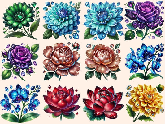 Juvelerede Blomster (P6) Clipart
