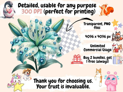 Jeweled Flowers (P9) Clipart Elegant Floral Clip - Wonders Artist