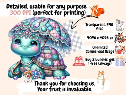 Jewelry Turtles Clipart - High - Quality Instant Digital Download for Creative Projects