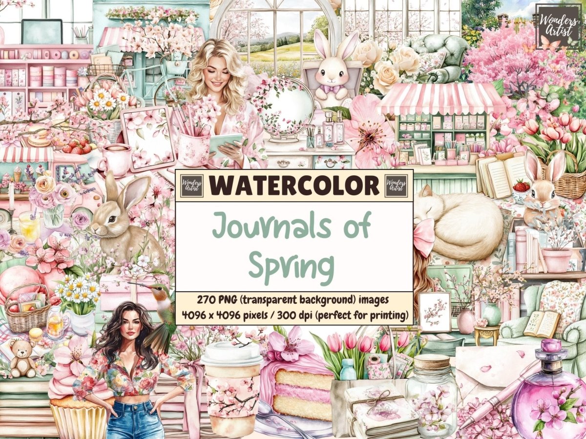 Journals of Spring Watercolor Clipart floral clipart floral graphics floral watercolor - WondersArtist
