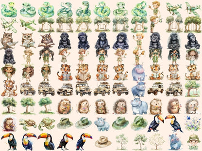 Jungle Adventure Watercolor Clipart Exotic Wildlife - Wonders Artist