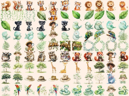 Jungle Adventure Watercolor Clipart Exotic Wildlife - Wonders Artist