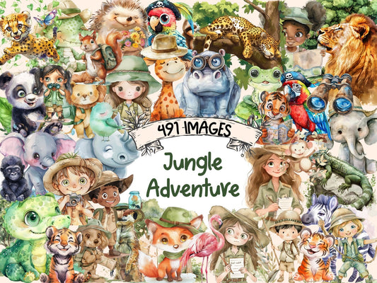 Jungle Adventure Watercolor Clipart - High - Quality Instant Digital Download for Creative Projects