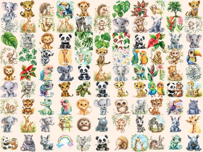 Jungle Babies Watercolor Clipart baby animal digital - Wonders Artist