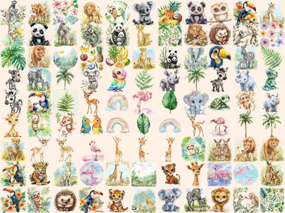 Jungle Babies Watercolor Clipart baby animal digital - Wonders Artist