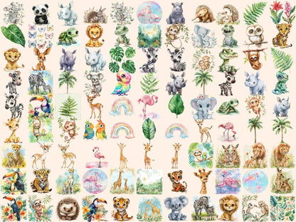 Jungle Babies Watercolor Clipart baby animal digital - Wonders Artist