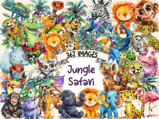 Jungle Safari Watercolor Clipart - High - Quality Instant Digital Download for Creative Projects