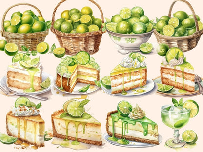 Key Lime Watercolor Clipart - High - Quality Instant Digital Download for Creative Projects