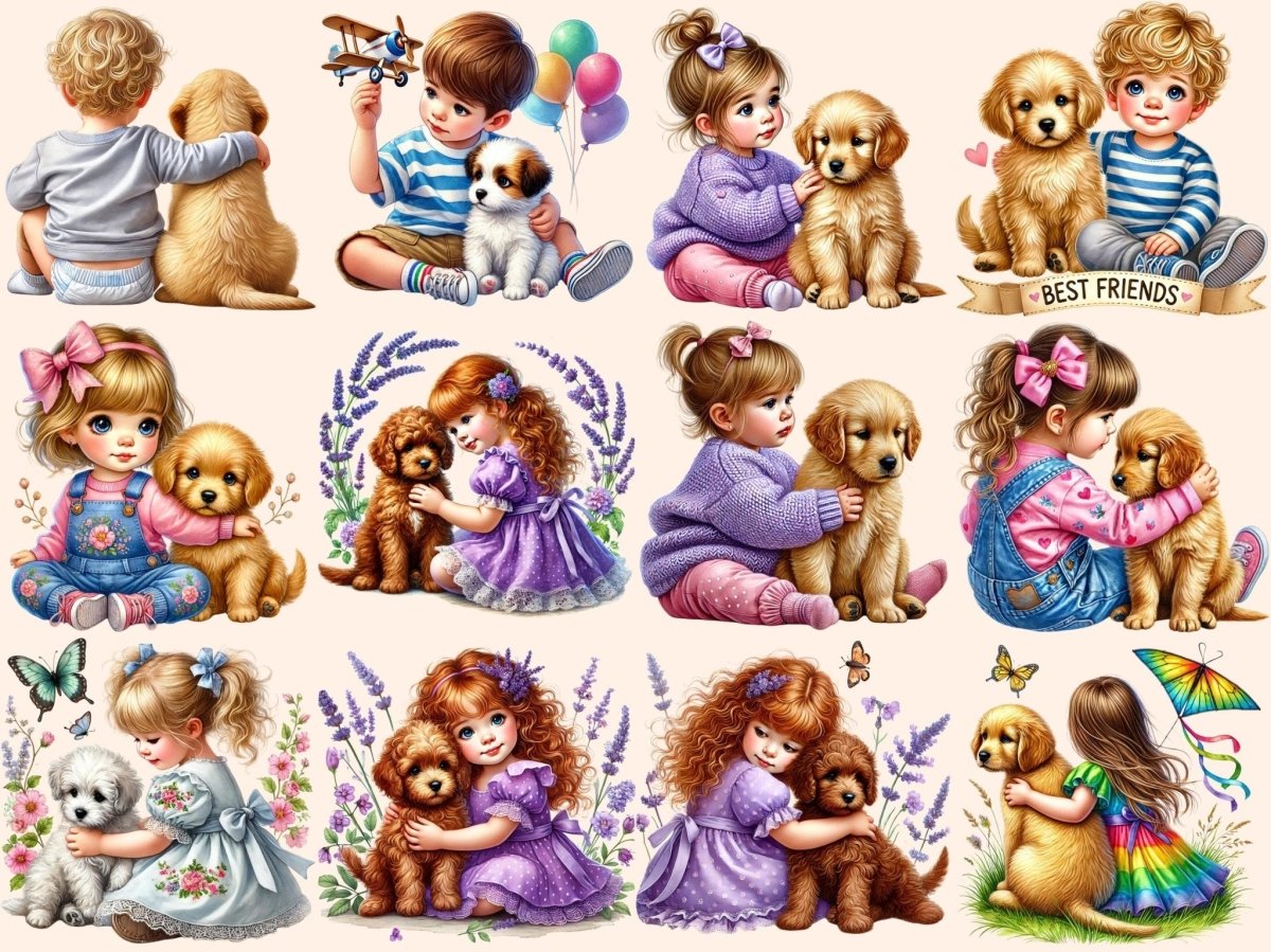 Kids & Dogs (P1) Clipart canine fun graphics - Wonders Artist