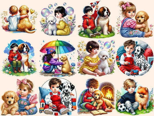 Barn & hundar (P2) Clipart