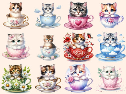 Kittens in Teacups Clipart cat clipart - Wonders Artist