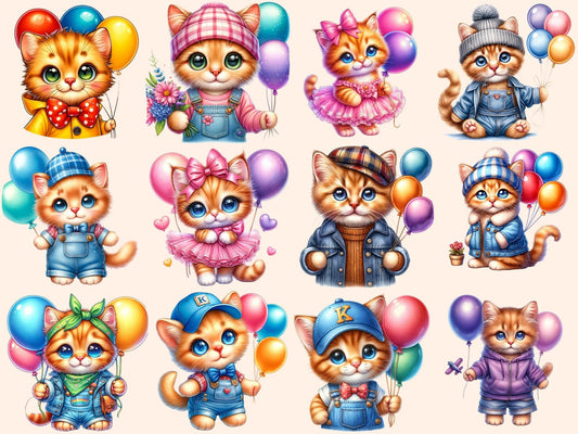 Kittens with Balloons Clipart