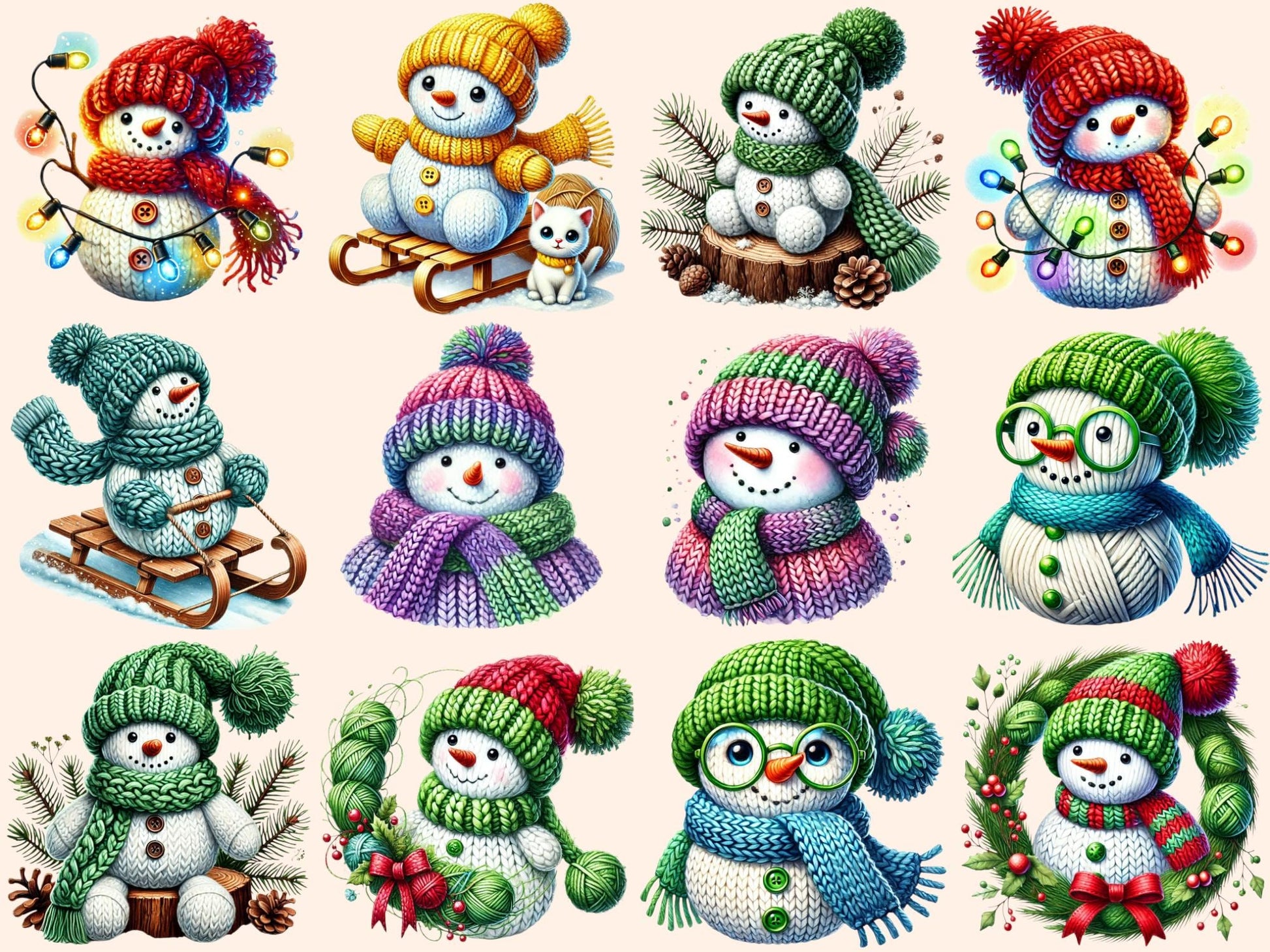 Knitted Snowman Clipart - High - Quality Instant Digital Download for Creative Projects