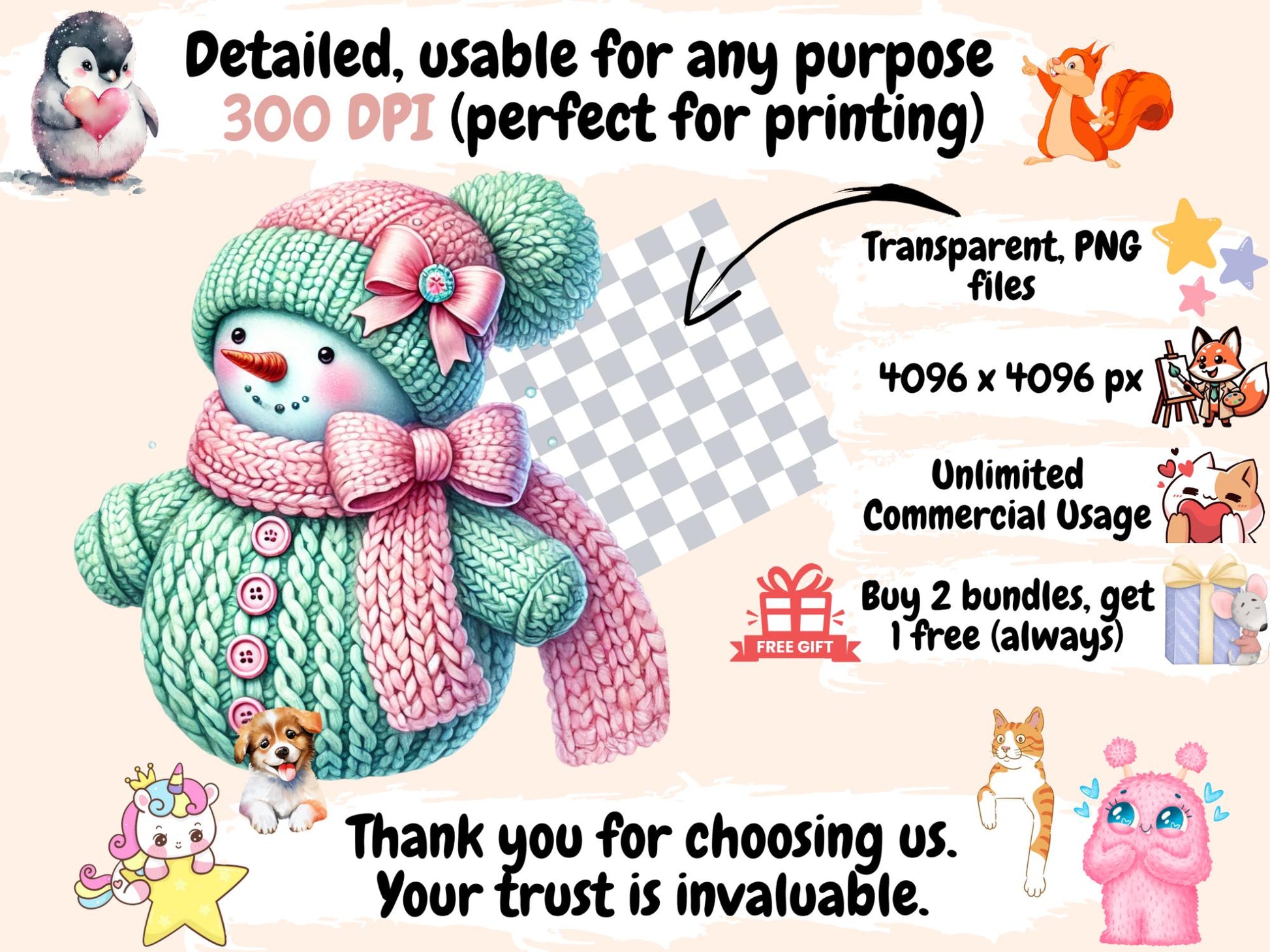 Knitted Snowman Clipart - High - Quality Instant Digital Download for Creative Projects