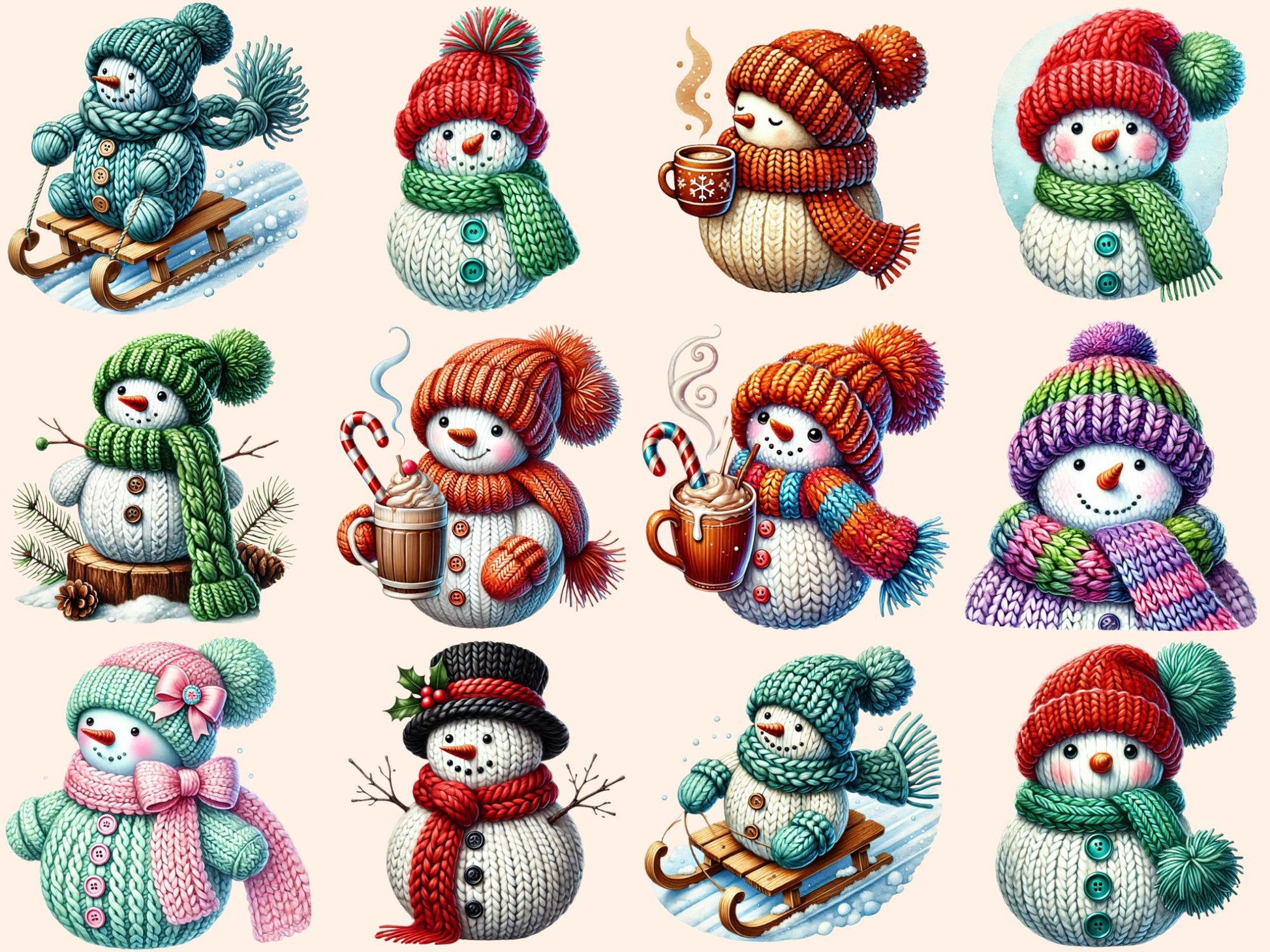 Knitted Snowman Clipart - High - Quality Instant Digital Download for Creative Projects