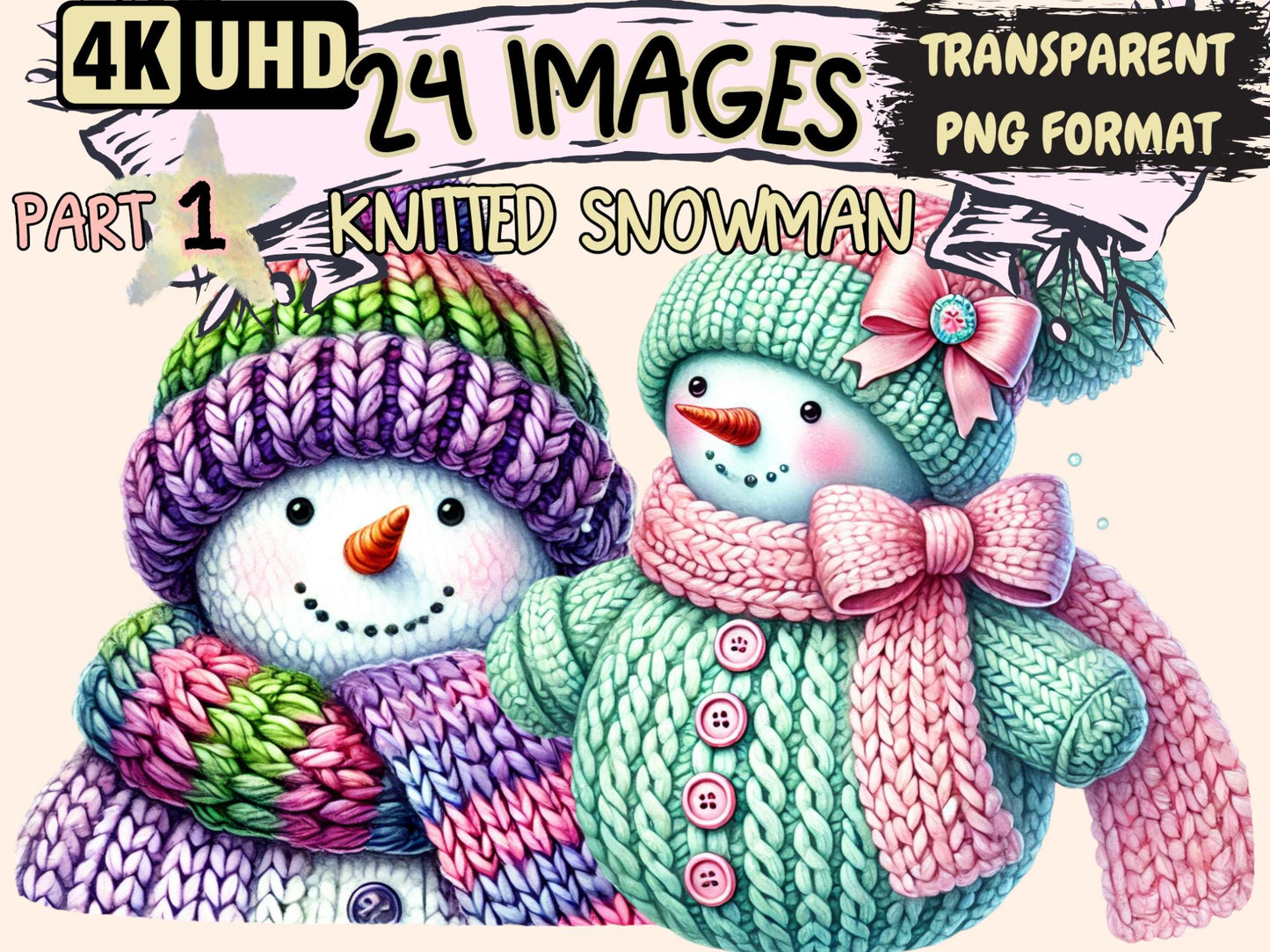 Knitted Snowman Clipart - High - Quality Instant Digital Download for Creative Projects