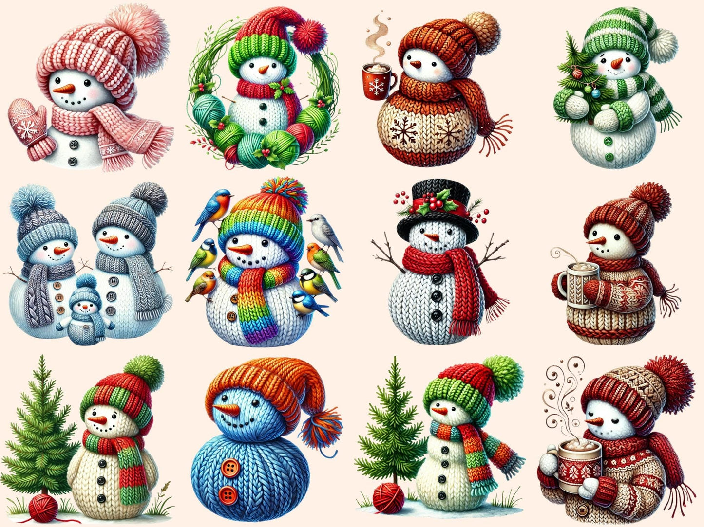 Knitted Snowman (P2) Clipart - High - Quality Instant Digital Download for Creative Projects