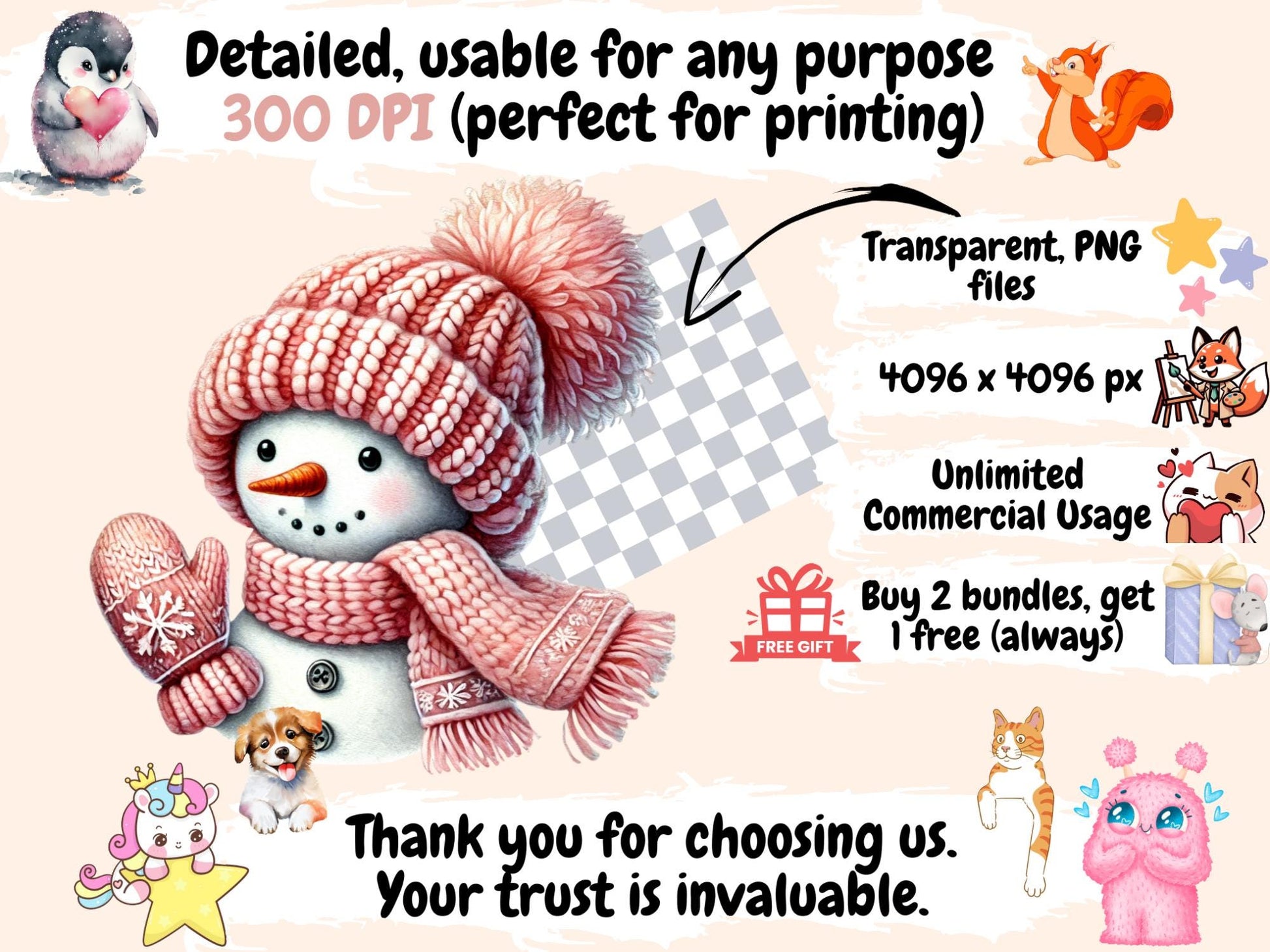 Knitted Snowman (P2) Clipart - High - Quality Instant Digital Download for Creative Projects