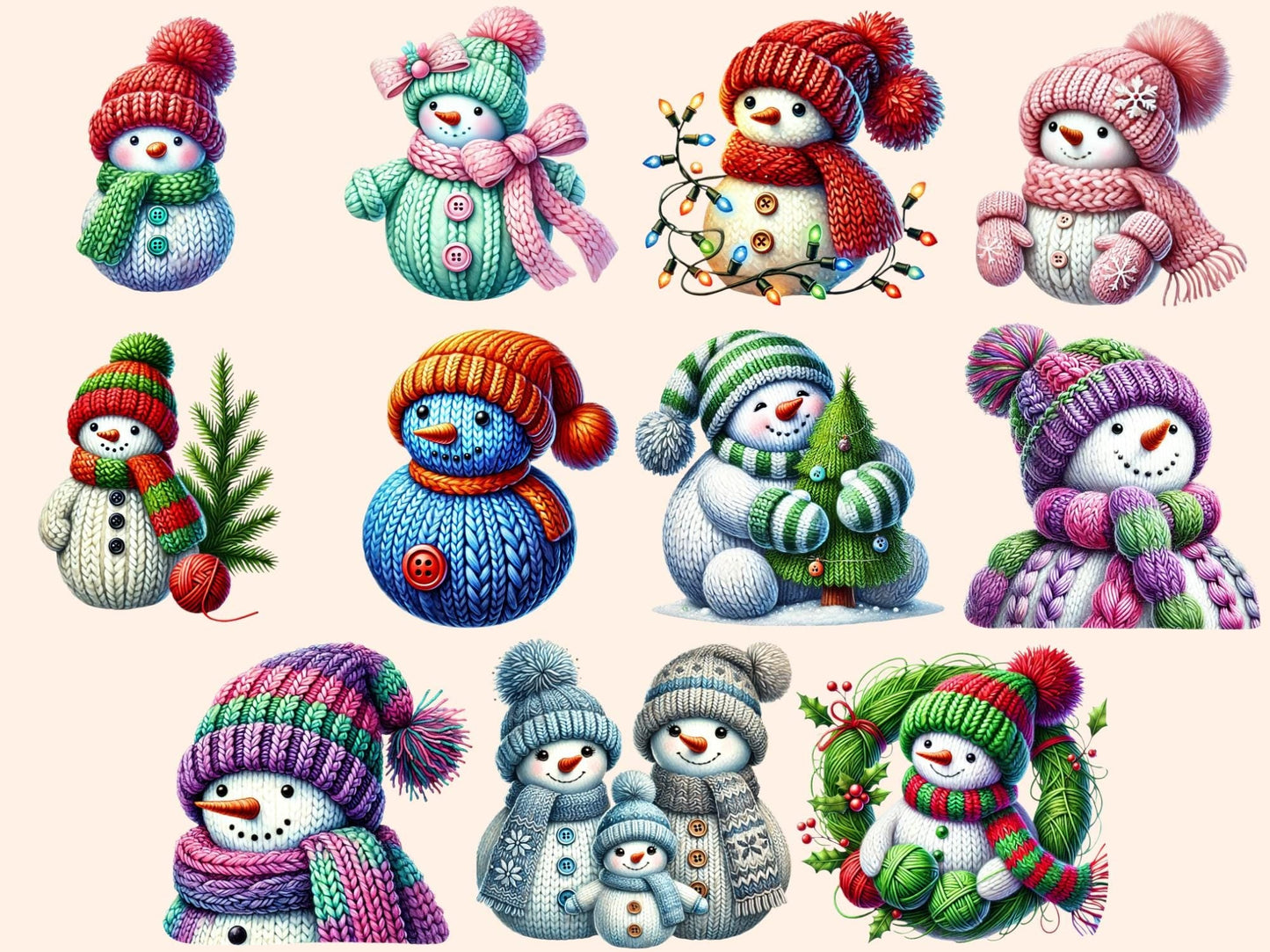 Knitted Snowman (P2) Clipart - High - Quality Instant Digital Download for Creative Projects